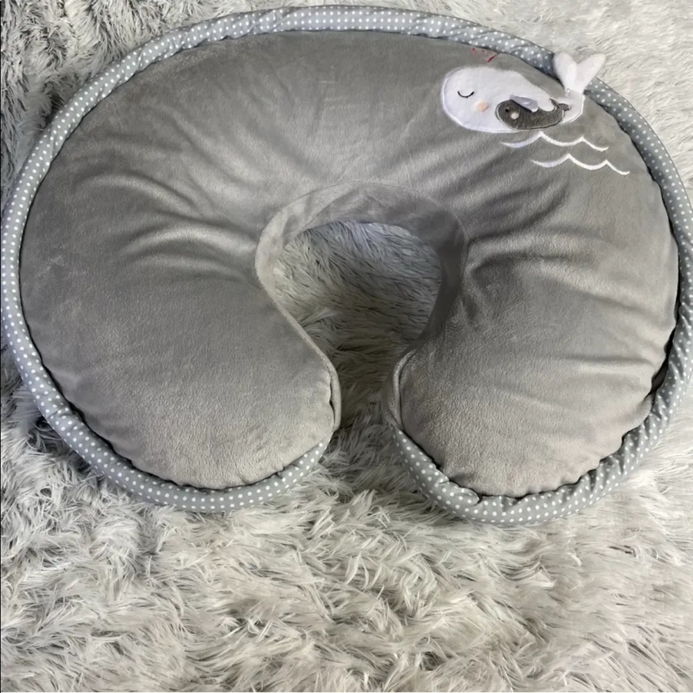 Boppy Gray Luxe  Nursing Pillow and Support  Adorned with Whales